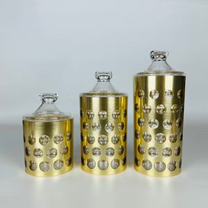 Pot à bonbons en plastique acrylique doré design à pois - Product Image 6