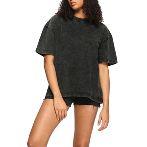 Camiseta Retro Vintage de Alta Calidad para Mujer, Lavado Ácido, Logotipo Personalizable en la Parte Delantera, Algodón Transpirable, Tallas Grandes, Venta al Por Mayor OEM - Product Image 1