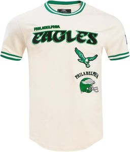 T-shirt crème des Philadelphia Eagles avec logo brodé vert, en coton, design sportif - Product Image 1