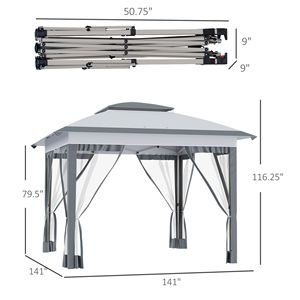 Gazebo Pieghevole Istantaneo 12x12 con Pareti Laterali in Rete, Altezza Regolabile a 3 Livelli, Borsa per il Trasporto, Grigio, per Cortile - Product Image 3