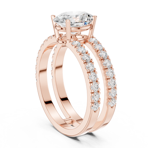 แหวนหมั้นเพชรทรงรีหรูหรา พร้อมวงแหวนประดับเพชรแบบ Double Pavé ทองคำขาว 14K 18K  ผู้ผลิตเครื่องประดับสั่งทำพิเศษ - Product Image 3