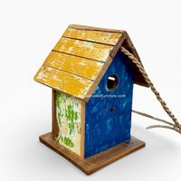Nichoir pour oiseaux en bois recyclé, fait main, durable, en forme de bateau, couleur bois vieilli, cage à oiseaux originale, pour petits oiseaux d'extérieur