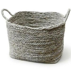 Woven Seagrass Storage Basket with Handles Two Tone Organizer Bin for Bathroom Living Room Home - Product Image 4