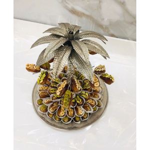 Antique Metal Round Serving Platter with Gold Palm Tree Stand Tableware <b>Chocolate</b> Tray for <b>Wedding</b> Party Dessert Dates Platter - Product Image 5