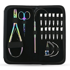 Kit Profesional de Herramientas para Extensiones de Cabello, Juego de Pinzas y Agujas para Cuentas, Acero Inoxidable Negro, con Estuche de Cuero para Expertos de Salón - Product Image 2