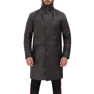 Solid International High Quality Premium Breathable Embossed Slim Fit Modern Gentleman Fashion Winter Mens <b>Long</b> <b>Leather</b> <b>Jacket</b> - Product Image 2