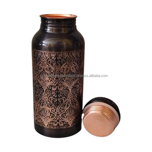 Botella de Cobre Tradicional Ecológica para Beber Directamente, con Motivos Florales Ornamentales, Acabado Oscuro, Tapa de Rosca, para Hogar, Oficina, Viajes, Regalos - Product Image 2