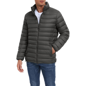 Men's Dark <b>Grey</b> Puffer <b>Jacket</b> Lightweight Insulated Warm Bubble Coat With High Neck For Winter Outdoor Daily Wear - Product Image 3