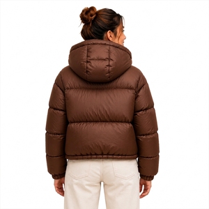 Women's Hooded Down Puffer <b>Coat</b> <b>Stand</b> Collar Button Closure Winter Warm Casual Short Length Full Sleeve Solid Color - Product Image 2