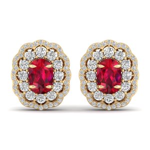 Boucles d'oreilles clous REYES classiques en or massif 14 carats avec rubis ovale de 10 carats et moissanite, fermoir à vis, bijoux personnalisés - Product Image 5