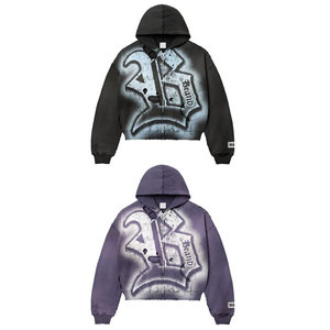 Sudadera con capucha para hombre con estampado en spray, cierre frontal con cremallera, estilo urbano, corte regular, 100% poliéster, felpa francesa, para otoño - Product Image 2