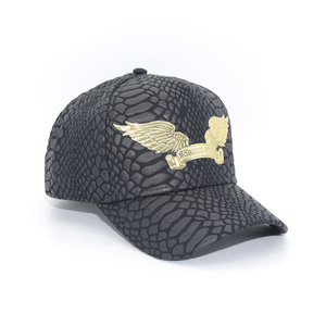 Robin's Uan <b>Black</b> Canvas Baseball Cap with Gold <b>Wings</b> Logo Unisex Adjustable 5-Panel Summer Luxury Style - Product Image 3