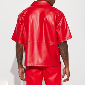 Camiseta de Manga Corta para Hombre, Estilo Cuero, Color Rojo, Corte Holgado, Estilo Urbano, Color Sólido, Corte Regular, Tejido de Punto - Product Image 3