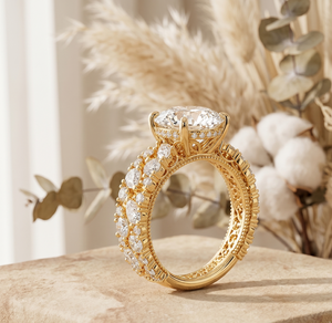 Luxury 14K Gold Moissanite Bridal Wedding Engagement <b>Stack</b> <b>Rings</b> Round Brilliant Cut Flooded Pave Band Custom <b>Ring</b> - Product Image 4