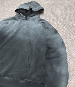 Mens Acid Wash Hoodie Vintage Faded Cotton Fleece Pullover Sweatshirt Distressed <b>Style</b> Adjustable Drawstring Hood - Product Image 2