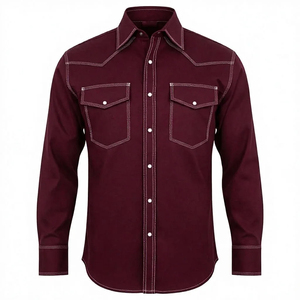 Chemises de travail pour hommes en coton léger et respirant de haute qualité 2025, style occidental, avec surpiqûres contrastées et impression sérigraphiée - Product Image 1