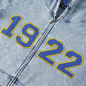 เสื้อฮู้ดซิปเต็มตัวสีน้ำเงินเดนิม SGRHO แขนยาว ลายตัวอักษรกรีก เสื้อฮู้ดมีซิปด้านหน้า สไตล์ลำลอง แฟชั่นสำหรับชมรมนักเรียน - Product Image 6
