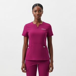 ชุดยูนิฟอร์มแพทย์ผู้หญิง MITEXCO รุ่นพรีเมียม สีม่วงแดง คอวี เสื้อแขนสั้นทันสมัย และกางเกงคาร์โก้ สำหรับโรงพยาบาล - Product Image 1