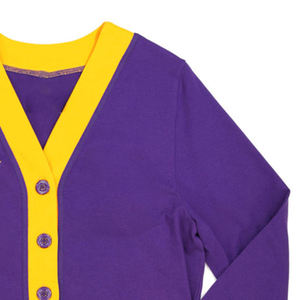 Cardigan violet à col en V pour femme, manches longues, broderie du logo Eighteen, style preppy, pull en tricot - Product Image 3
