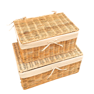 Cesta de Almacenamiento con Tapa y Forro de Tela Blanca, Cesta Organizadora de Mimbre Tejida a Mano con Forro de Algodón Extraíble, Estilo Rústico - Product Image 2