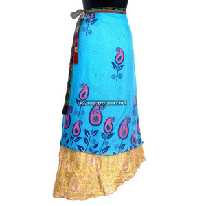 Halter <b>Sarong</b> Bohemian Magic <b>Wrap</b> Skirt Vintage Silk Sari Women Wear Vintage Silk Sari Long Length <b>Wrap</b> Around Skirt 2 Layer - Product Image 4