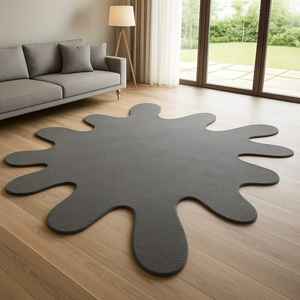 Alfombra Moderna Hecha a Mano de Lana, Alfombra de Lujo con Mechones Hechos a Mano en Color Marfil con Forma Orgánica Irregular, Lavable - Product Image 1