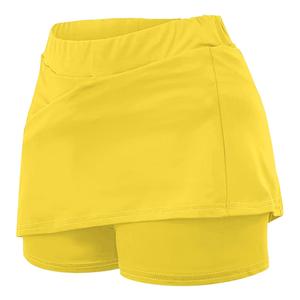 Jupe de sport asymétrique en polyester respirant à taille élastique pour femme, coupe trapèze, couleur unie, longueur mini, avec short intégré, idéale pour l'été - Product Image 1