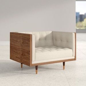 Midcentury Modern L Shape Sectional <b>Sofa</b> Set With Tufted <b>Fabric</b> Upholstery Solid Wood Frame For Living Room - Product Image 4