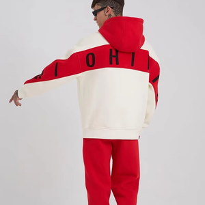 Sudadera con Capucha Oversize para Hombre, Diseño Color Block Negro y Rojo, Estilo Urbano, Algodón y Felpa, con Bolsillos, Estilo Otoñal - Product Image 5
