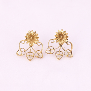 Pendientes de Aro de Latón Chapado en Oro con Flores y Gotas Curvas, Tendencia, Tamaño 31x29MM - Product Image 1