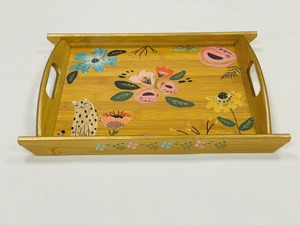 Handmade Floral Print Wood Serving <b>Tray</b> with Handles | Rustic <b>Decorative</b> Rectangle <b>Coffee</b> <b>Table</b> Ottoman <b>Tray</b> <b>for</b> Home Decor <b>Tray</b> - Product Image 5