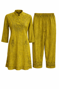 Ensemble deux pièces décontracté en viscose brodée pour femme : haut et pantalon à col en V – Fabricant - Product Image 2