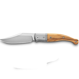Couteaux pliants marron clair argentés avec lame courbée, manche en bois naturel, embout métallique et clip de poche pour usage extérieur - Product Image 4