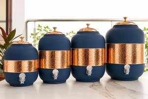 Dispensador de Agua Moderno de Cobre con Tapa y Grifo, Acabado Martillado Azul, Gran Capacidad, Recipiente para Almacenar Bebidas en el Hogar - Product Image 3