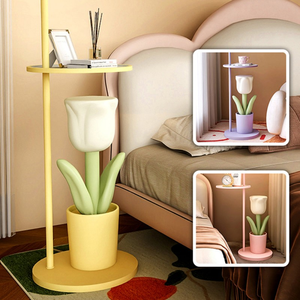 Lampe sur pied LED Lightdot Gold E27 à intensité variable avec table, lampe sur pied moderne à hauteur réglable pour salon, lumière chaude 3000K - Product Image 2