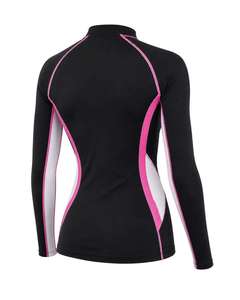 Women's Black Pink Contrast Color Block Long Sleeve <b>Raglan</b> Sport Shirt Roll Neck Moisture Wicking Knitted <b>Top</b> - Product Image 2