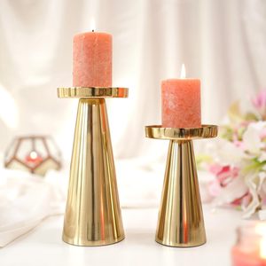Handmade Gold Metal Tapered Candle <b>Holder</b> Set Modern <b>Brass</b> Pillar Candle Stand Decorative Table Centerpiece for Living Room Dini - Product Image 2