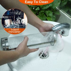 Lot de 2 paniers roulants portables en acier inoxydable pour barbecue, 3,42x11,61 pouces, avec grille et couvercle amovible pour usage extérieur - Product Image 5