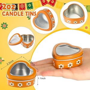 Heart Shape Candle Tin with Lid Decorative Metal Candle Container Orange Floral Design Reusable Storage <b>Box</b> for Gifts Home Decor - Product Image 3