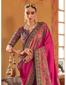 Sari Banarasi de Poliviscosa KV con Estampado Paisley (Rosa) - Product Image 2