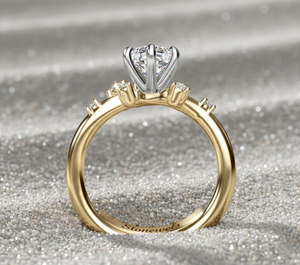 Bague de fiançailles en diamant de laboratoire avec pierres latérales dispersées, bague de mariée en or incurvée, sertie de griffes certifiée, luxe, vente en gros - Product Image 3