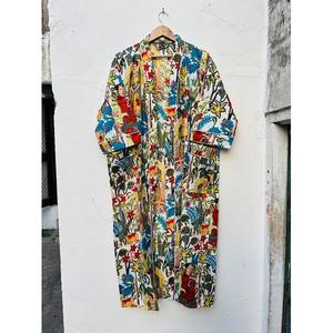 ชุดกิโมโนผ้าฝ้ายสำหรับผู้หญิง ลายพิมพ์บล็อกดอกไม้ ระบายอากาศได้ดี เหมาะสำหรับใส่นอนและสวมใส่สบายๆ ที่บ้าน - Product Image 1