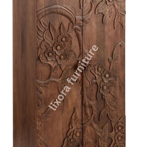 Luxury Handcrafted Solid Wood 2 Door <b>Wardrobe</b> Ornate Botanical Floral Carving Rich Finish - Product Image 2