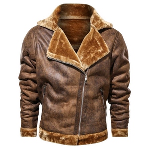 Nueva Chaqueta de Invierno para Hombre, Chaqueta de Cuero con Cuello Solapa, Estilo Vintage, Abrigo Cálido de Forro Polar Grueso, Chaqueta Masculina Ajustada - Product Image 5