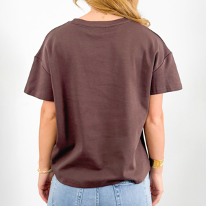 T-shirt décontracté pour femme 100 % coton, manches courtes, marron uni, respirant, séchage rapide, coupe classique, confortable - Product Image 2