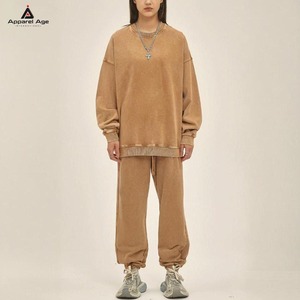 Personaliza tu diseño: Conjunto de sudadera y joggers holgados de algodón para mujer, estilo vintage, con efecto lavado ácido, sudaderas de cuello redondo y pantalones de chándal. - Product Image 6