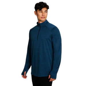 เสื้อยืดแขนยาวผู้ชายแบบลำลอง ซิป 3/4 สีกรมท่า ดีไซน์สั่งทำพิเศษ ผ้าโพลีเอสเตอร์/คอตตอน แห้งเร็ว กันยับ - Product Image 3