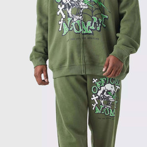 Ensemble de survêtement unisexe noir à capuche coupe-vent 2-en-1, sweat-shirt et pantalon de jogging en coton, style streetwear, taille élastique, automne - Product Image 3