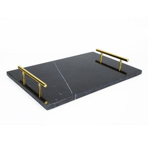Bandeja de Servicio Decorativa Negra, Rectangular y Brillante, con Asas Texturizadas con Ramas Doradas, para Decoración de Hogar y Hostelería de Lujo - Product Image 5