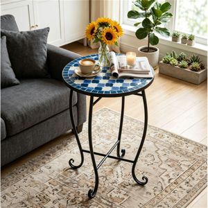 Tavolino Laterale in Metallo Blu da 14 Pollici per Interni ed Esterni, Base a X, Resistente, Supporto per Piante, per Patio, Giardino, Soggiorno, Tavolino Decorativo - Product Image 3